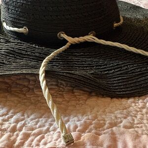 Ralph Lauren Black Straw Sun Hat with Cream Rope Detail